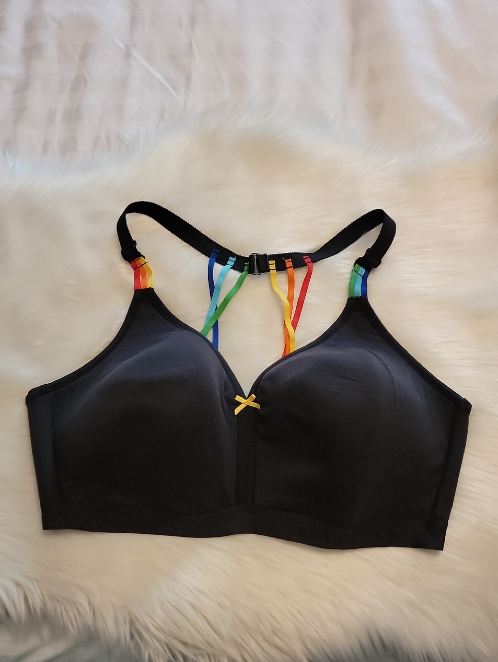 Cacique Women's Bra 46DDD Lightly Lined No Wire Black Multi Color Straps